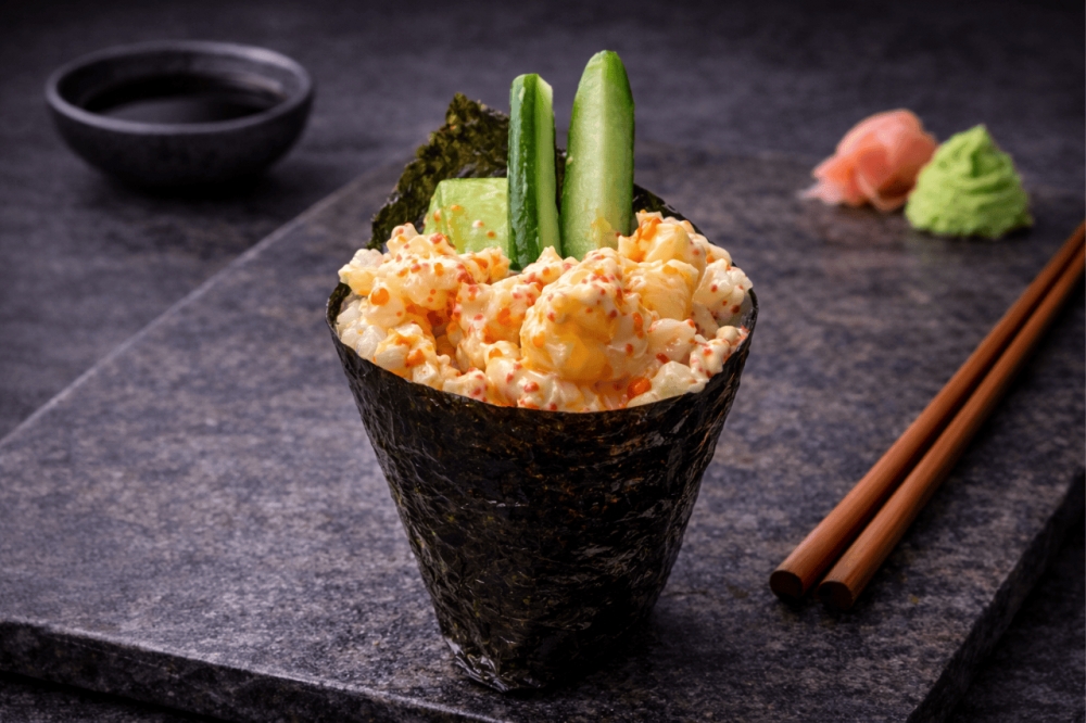 Ris, majones , reke, agurk, rogn, avokado 