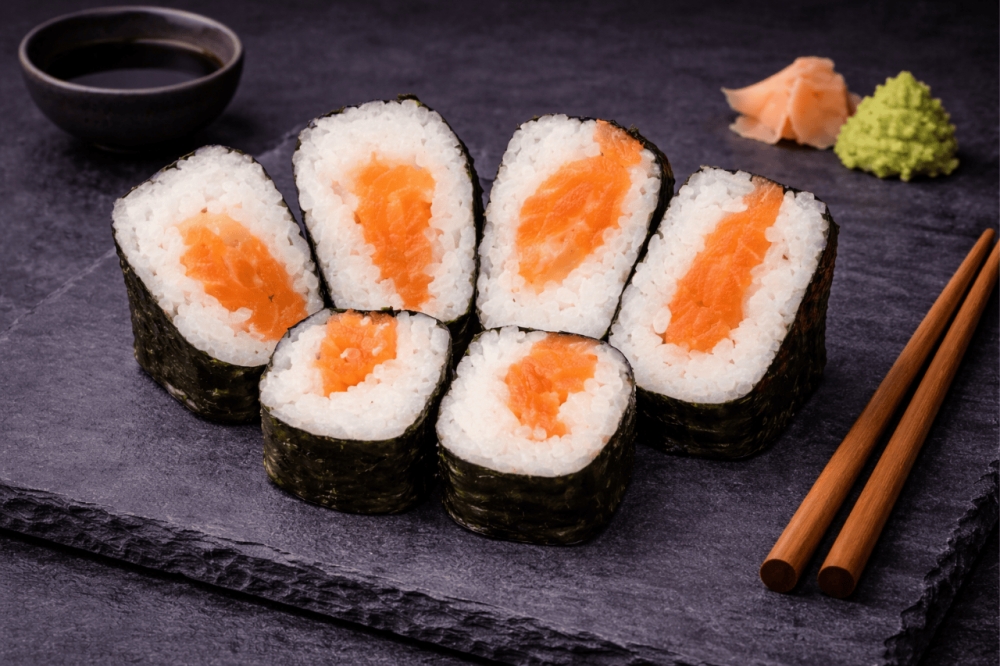 Mini sushi-rull med laks
6 biter